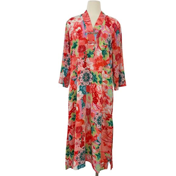 Natori Satin Caftan House Dress Floral Long Flowing Robe S - Picture 1 of 9